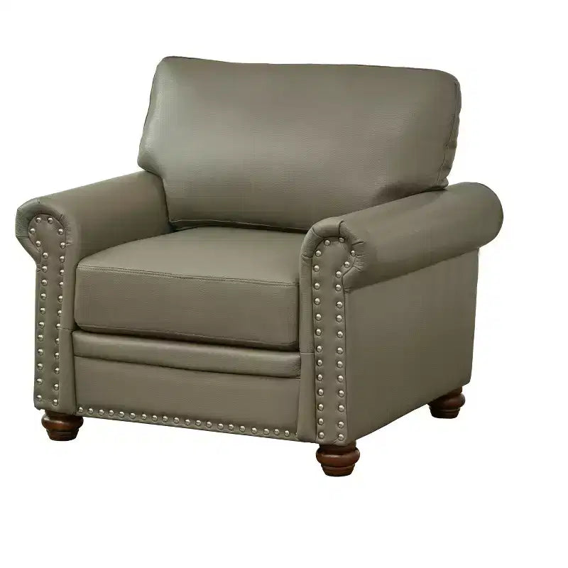 MAYEERTY Comfortable High-Elastic Sponge Chair Sofa with PU Leather Silver Nail Solid $ Metal Frame for Living Room Taupe