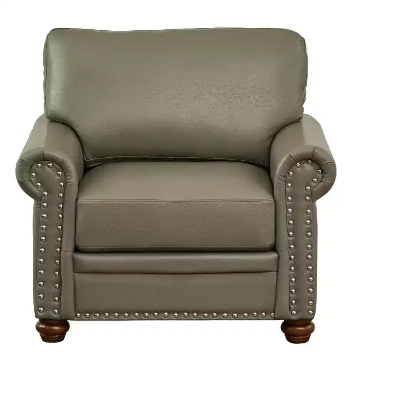 MAYEERTY Comfortable High-Elastic Sponge Chair Sofa with PU Leather Silver Nail Solid $ Metal Frame for Living Room Taupe