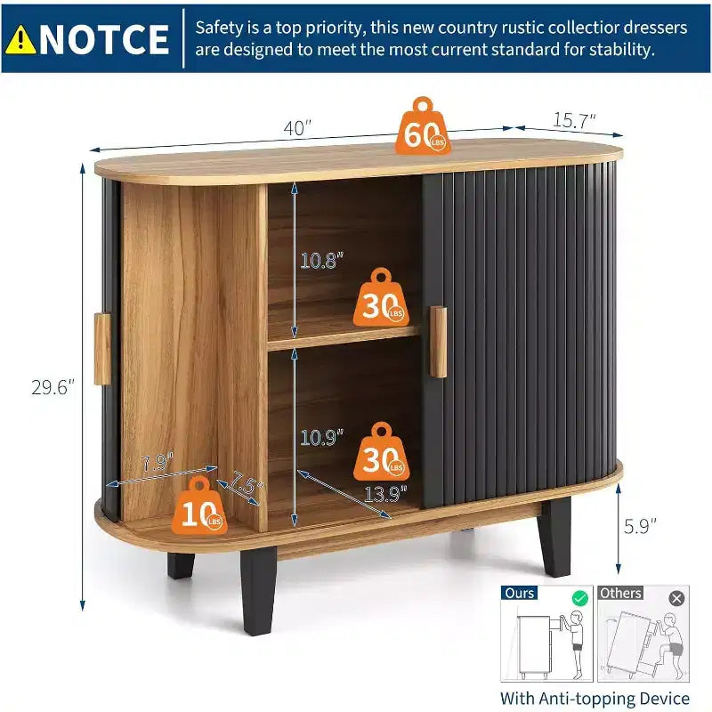 Modern Fluted Sideboard Buffet Cabinet 40'' Storage Console with Sliding Door,Adjustable Shelf, Ample Storage for Dining Room, Kitchen, or Entryway