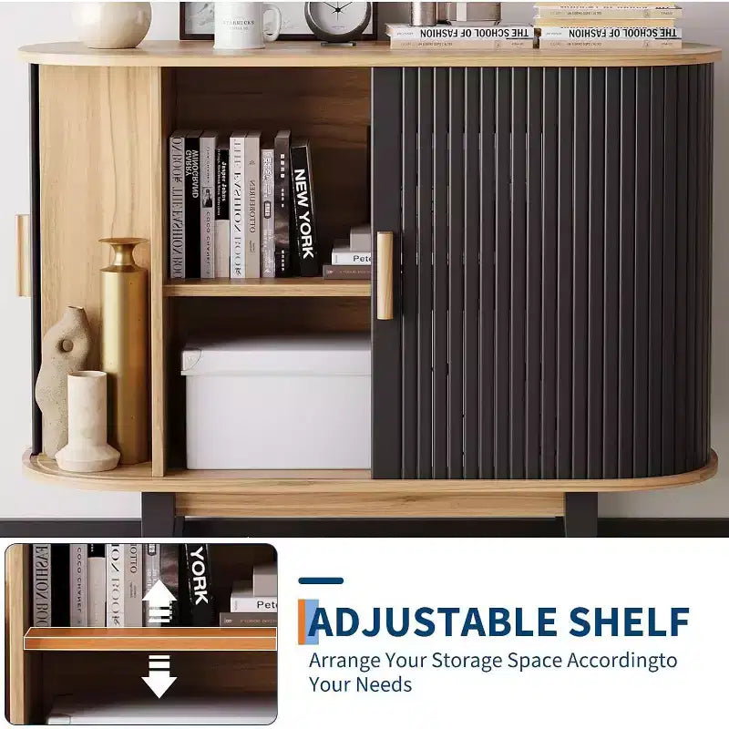 Modern Fluted Sideboard Buffet Cabinet 40'' Storage Console with Sliding Door,Adjustable Shelf, Ample Storage for Dining Room, Kitchen, or Entryway