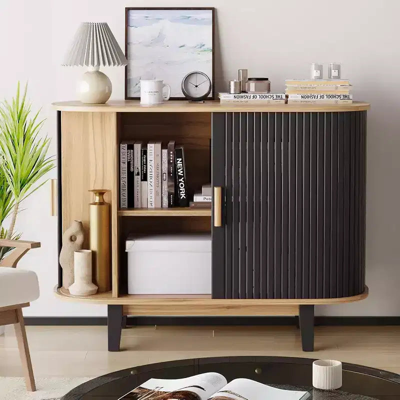 Modern Fluted Sideboard Buffet Cabinet 40'' Storage Console with Sliding Door,Adjustable Shelf, Ample Storage for Dining Room, Kitchen, or Entryway