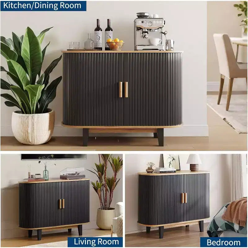 Modern Fluted Sideboard Buffet Cabinet 40'' Storage Console with Sliding Door,Adjustable Shelf, Ample Storage for Dining Room, Kitchen, or Entryway