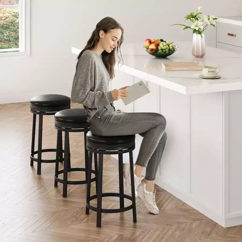 COZONY 2-Pack Bar Stools. 24 Counter Height PU Leather Stools w/ Metal Frame. Brown