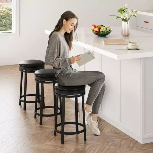 COZONY 2-Pack Bar Stools. 24 Counter Height PU Leather Stools w/ Metal Frame. Brown