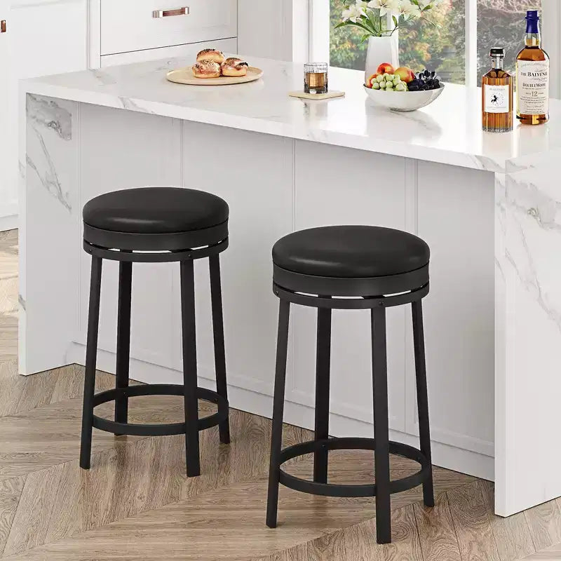 COZONY 2-Pack Bar Stools. 24 Counter Height PU Leather Stools w/ Metal Frame. Brown