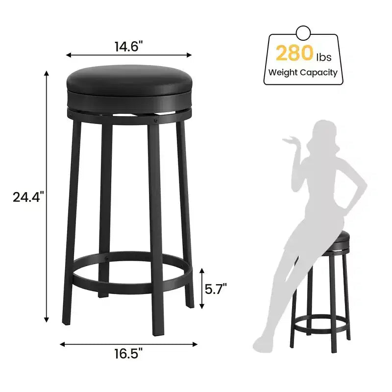 COZONY 2-Pack Bar Stools. 24 Counter Height PU Leather Stools w/ Metal Frame. Brown