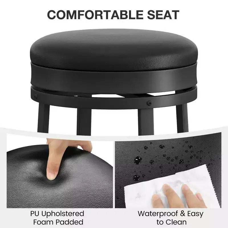 COZONY 2-Pack Bar Stools. 24 Counter Height PU Leather Stools w/ Metal Frame. Brown