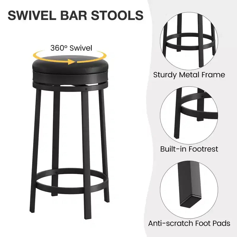 COZONY 2-Pack Bar Stools. 24 Counter Height PU Leather Stools w/ Metal Frame. Brown