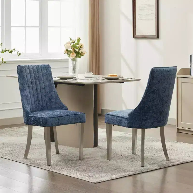 Okak Rayon Cloth Flocking Chenille Dining Chairs with Stainless Steel Legs, Kitchen Chairs with Comfy Padding, Dining Room Chairs for Home