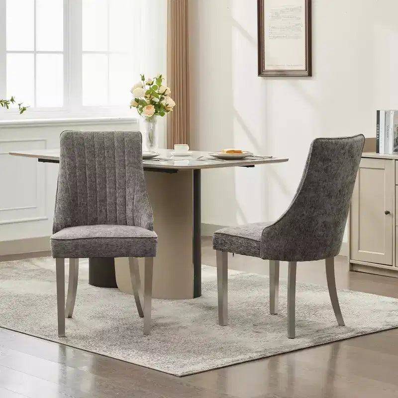 Okak Rayon Cloth Flocking Chenille Dining Chairs with Stainless Steel Legs, Kitchen Chairs with Comfy Padding, Dining Room Chairs for Home