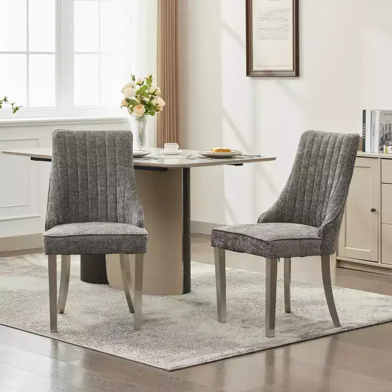 Okak Rayon Cloth Flocking Chenille Dining Chairs with Stainless Steel Legs, Kitchen Chairs with Comfy Padding, Dining Room Chairs for Home