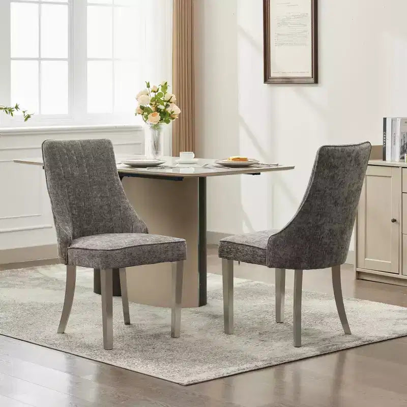 Okak Rayon Cloth Flocking Chenille Dining Chairs with Stainless Steel Legs, Kitchen Chairs with Comfy Padding, Dining Room Chairs for Home