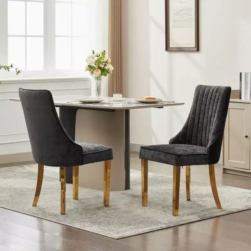 Okak Rayon Cloth Flocking Chenille Dining Chairs with Stainless Steel Legs, Kitchen Chairs with Comfy Padding, Dining Room Chairs for Home