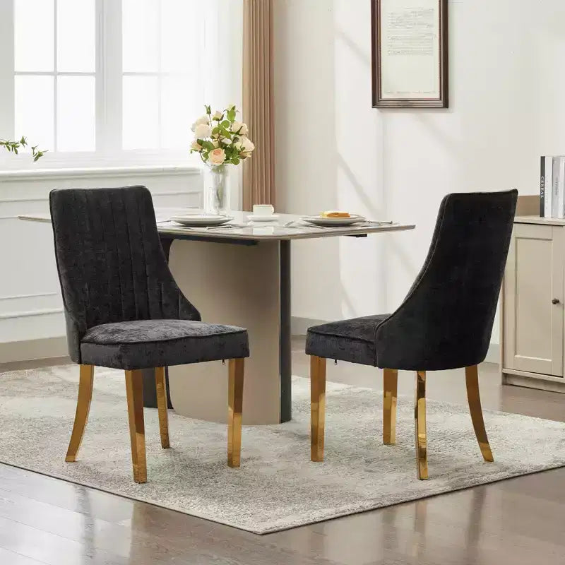 Okak Rayon Cloth Flocking Chenille Dining Chairs with Stainless Steel Legs, Kitchen Chairs with Comfy Padding, Dining Room Chairs for Home