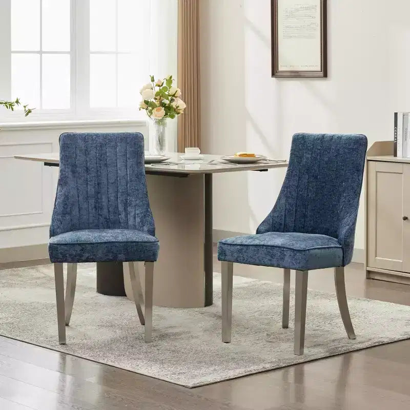 Okak Rayon Cloth Flocking Chenille Dining Chairs with Stainless Steel Legs, Kitchen Chairs with Comfy Padding, Dining Room Chairs for Home