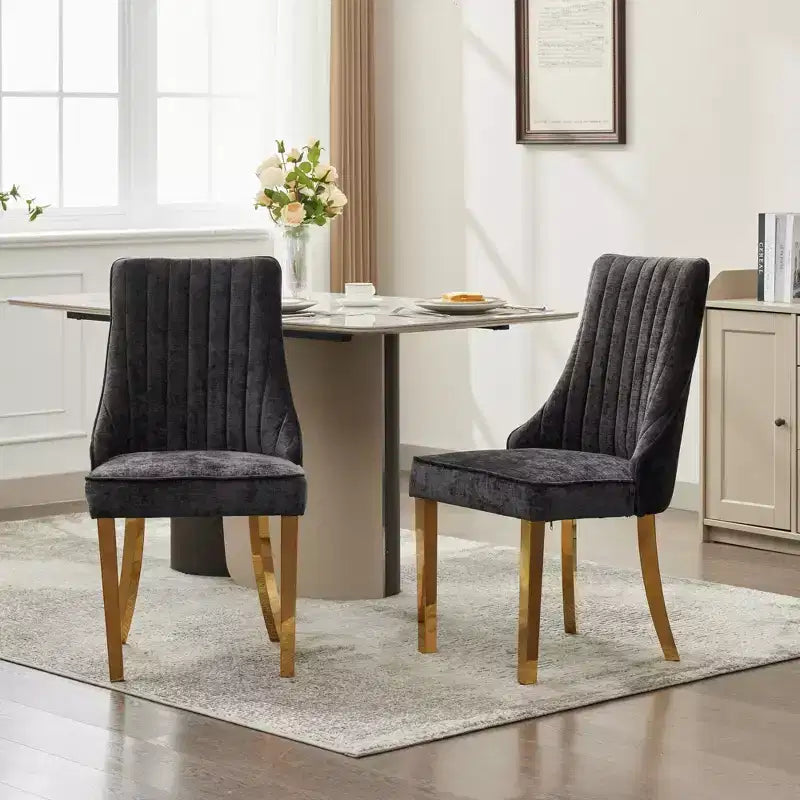 Okak Rayon Cloth Flocking Chenille Dining Chairs with Stainless Steel Legs, Kitchen Chairs with Comfy Padding, Dining Room Chairs for Home