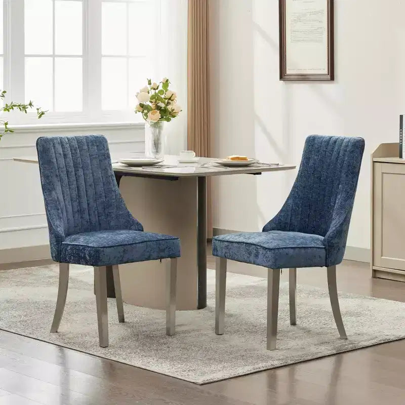 Okak Rayon Cloth Flocking Chenille Dining Chairs with Stainless Steel Legs, Kitchen Chairs with Comfy Padding, Dining Room Chairs for Home