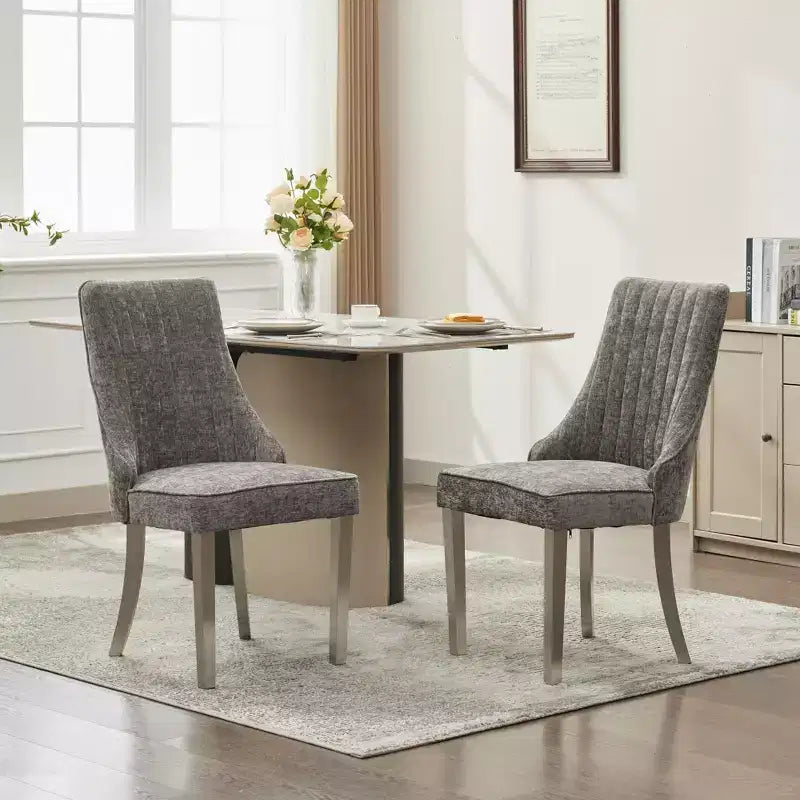 Okak Rayon Cloth Flocking Chenille Dining Chairs with Stainless Steel Legs, Kitchen Chairs with Comfy Padding, Dining Room Chairs for Home