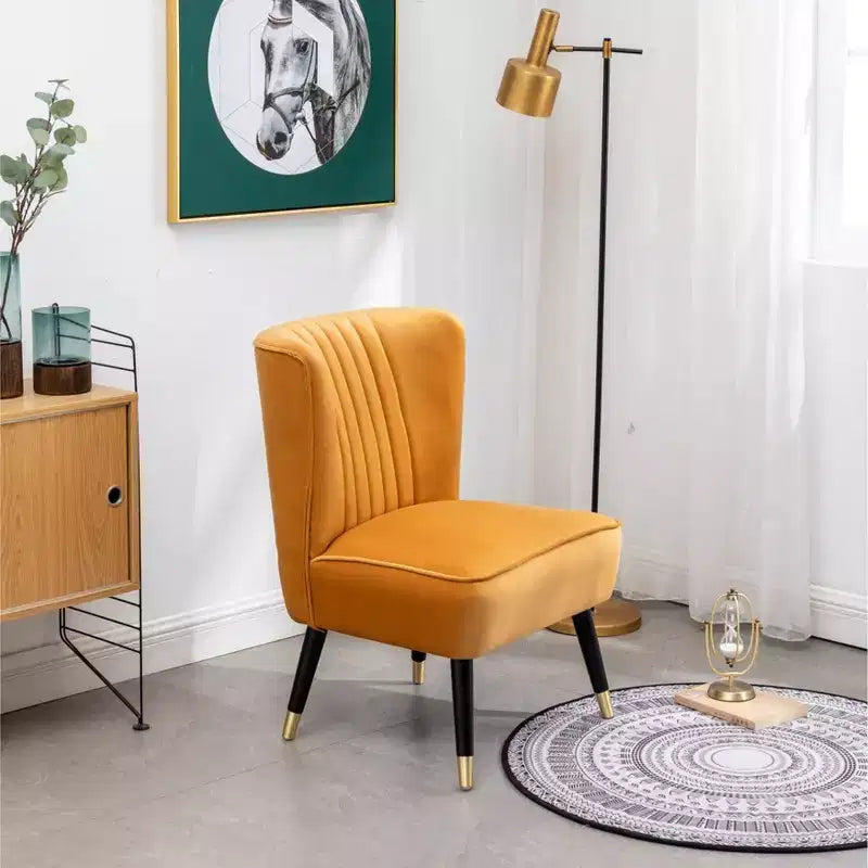 TUYOHW Modern Velvet Accent Chair with Middle Curve Back Upholstered Comfy Chair with Wood Legs Armless Accent Chair for Living Room, Bedroom