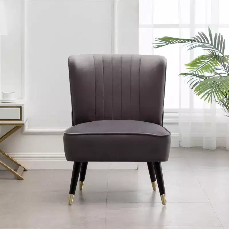 TUYOHW Modern Velvet Accent Chair with Middle Curve Back Upholstered Comfy Chair with Wood Legs Armless Accent Chair for Living Room, Bedroom