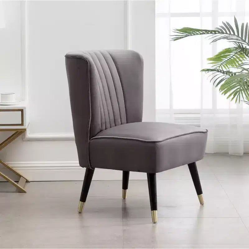 TUYOHW Modern Velvet Accent Chair with Middle Curve Back Upholstered Comfy Chair with Wood Legs Armless Accent Chair for Living Room, Bedroom