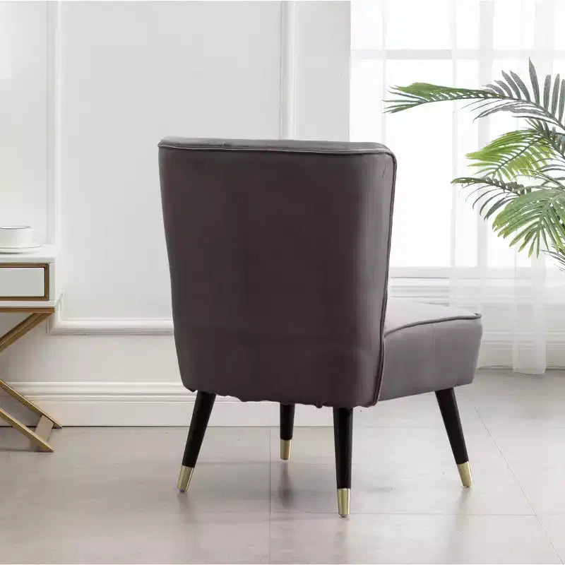 TUYOHW Modern Velvet Accent Chair with Middle Curve Back Upholstered Comfy Chair with Wood Legs Armless Accent Chair for Living Room, Bedroom