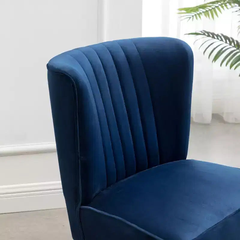 TUYOHW Modern Velvet Accent Chair with Middle Curve Back Upholstered Comfy Chair with Wood Legs Armless Accent Chair for Living Room, Bedroom