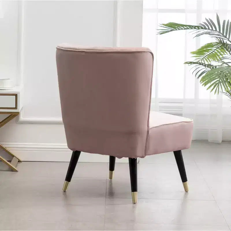 TUYOHW Modern Velvet Accent Chair with Middle Curve Back Upholstered Comfy Chair with Wood Legs Armless Accent Chair for Living Room, Bedroom