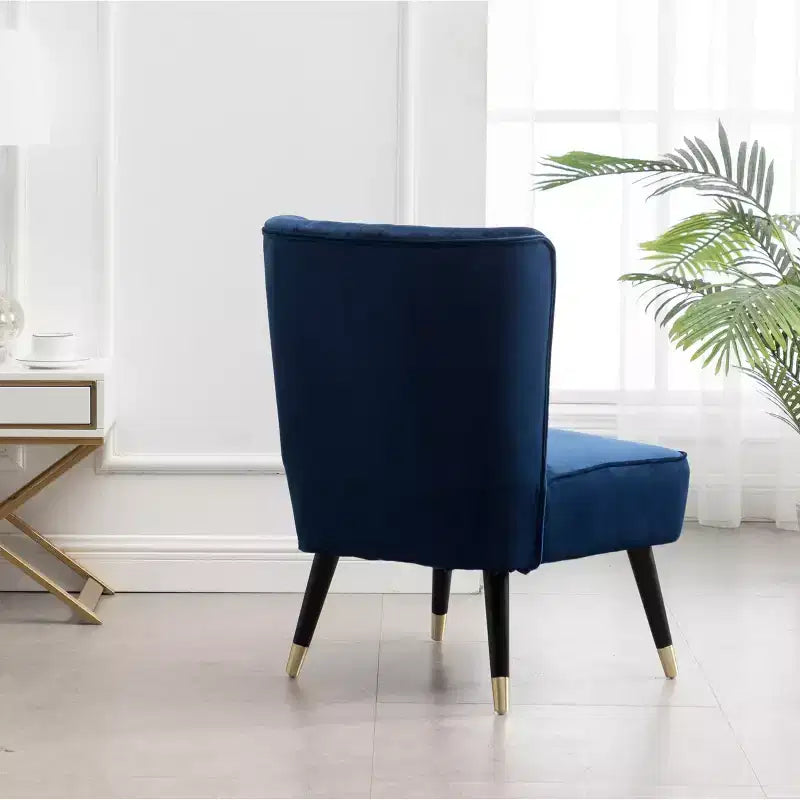 TUYOHW Modern Velvet Accent Chair with Middle Curve Back Upholstered Comfy Chair with Wood Legs Armless Accent Chair for Living Room, Bedroom