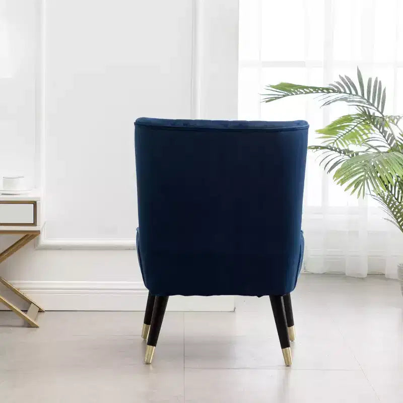 TUYOHW Modern Velvet Accent Chair with Middle Curve Back Upholstered Comfy Chair with Wood Legs Armless Accent Chair for Living Room, Bedroom