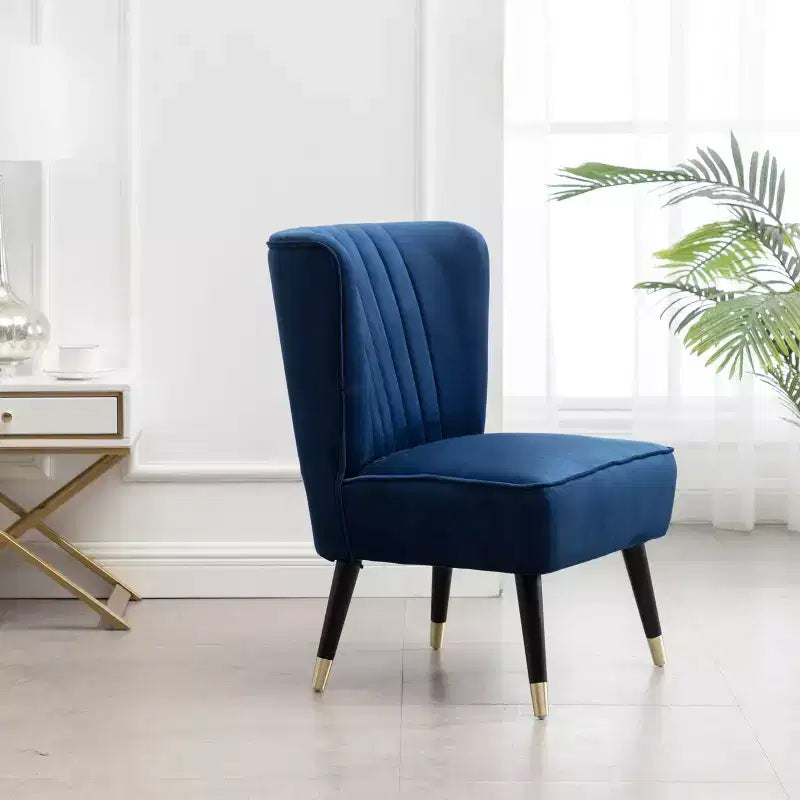 TUYOHW Modern Velvet Accent Chair with Middle Curve Back Upholstered Comfy Chair with Wood Legs Armless Accent Chair for Living Room, Bedroom