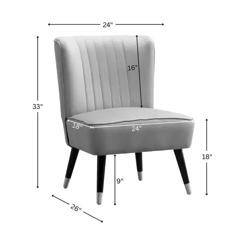 TUYOHW Modern Velvet Accent Chair with Middle Curve Back Upholstered Comfy Chair with Wood Legs Armless Accent Chair for Living Room, Bedroom