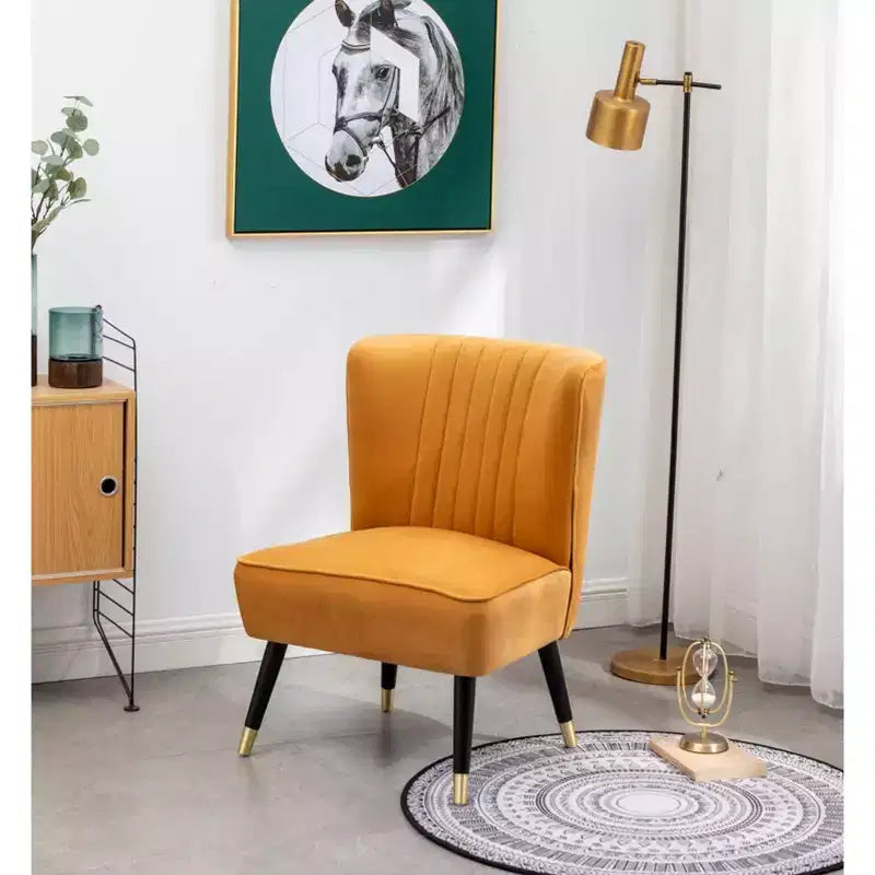 TUYOHW Modern Velvet Accent Chair with Middle Curve Back Upholstered Comfy Chair with Wood Legs Armless Accent Chair for Living Room, Bedroom