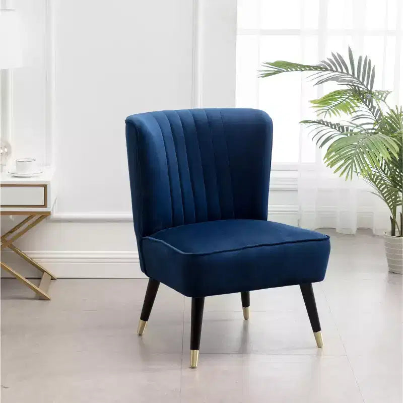 TUYOHW Modern Velvet Accent Chair with Middle Curve Back Upholstered Comfy Chair with Wood Legs Armless Accent Chair for Living Room, Bedroom