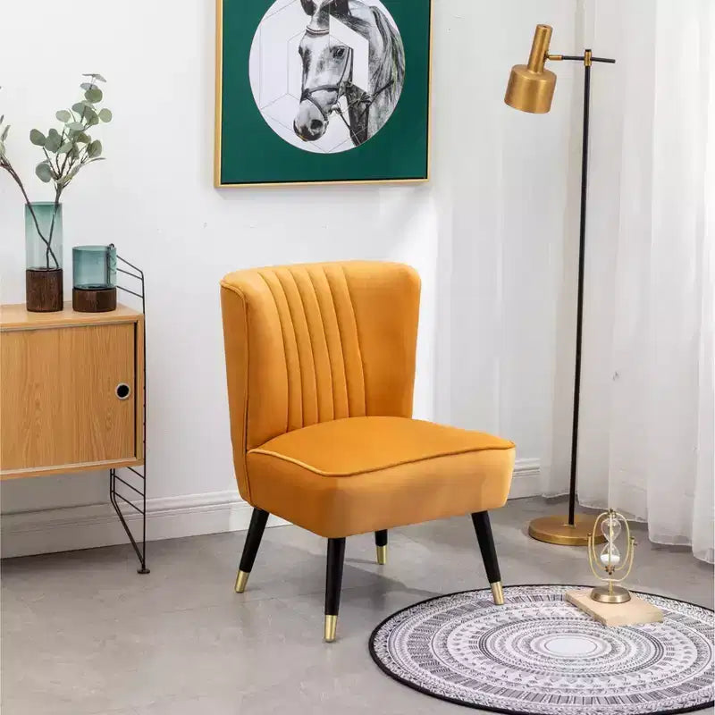 TUYOHW Modern Velvet Accent Chair with Middle Curve Back Upholstered Comfy Chair with Wood Legs Armless Accent Chair for Living Room, Bedroom