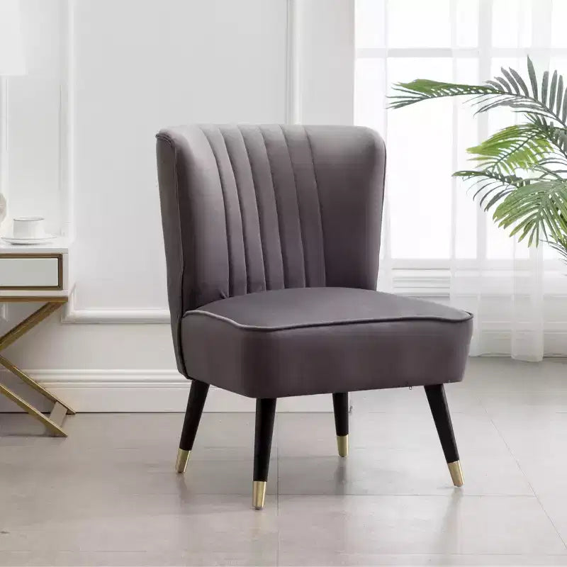 TUYOHW Modern Velvet Accent Chair with Middle Curve Back Upholstered Comfy Chair with Wood Legs Armless Accent Chair for Living Room, Bedroom