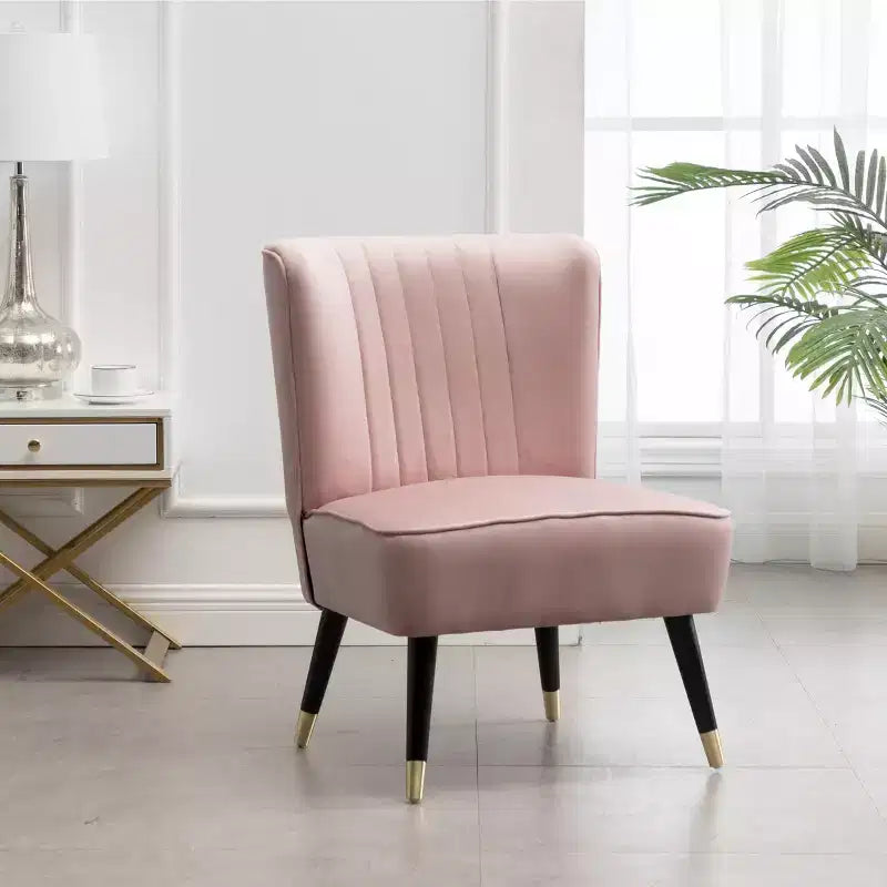 TUYOHW Modern Velvet Accent Chair with Middle Curve Back Upholstered Comfy Chair with Wood Legs Armless Accent Chair for Living Room, Bedroom