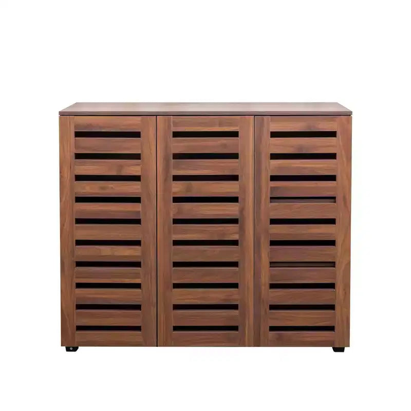 VIYET 38.7 5-Tier Shoe Cabinet, Walnut Particle Board+MDF Organizer w/ Adjustable Shelves & Louvered Doors