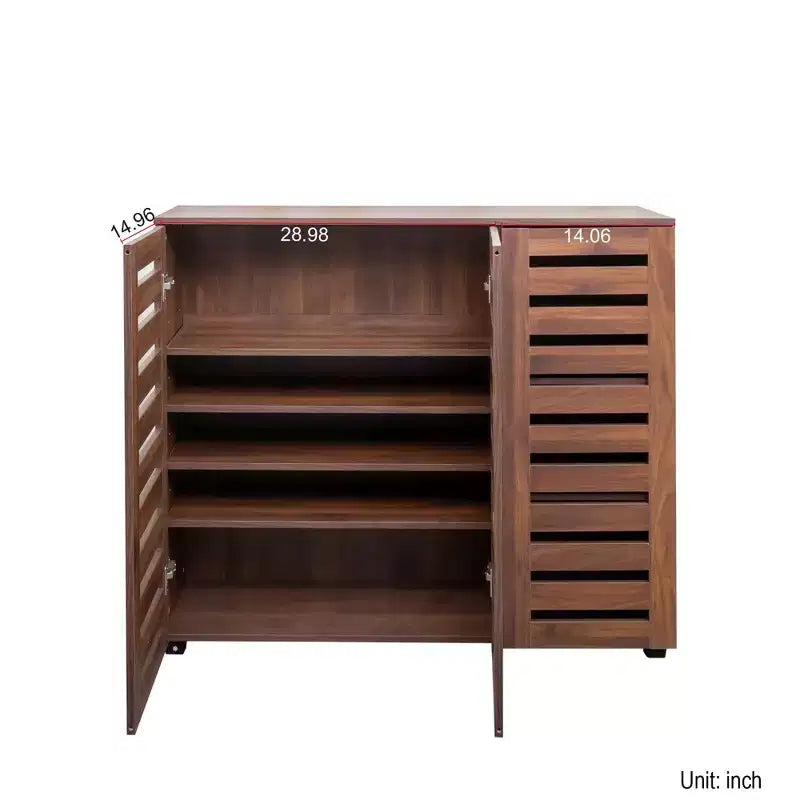 VIYET 38.7 5-Tier Shoe Cabinet, Walnut Particle Board+MDF Organizer w/ Adjustable Shelves & Louvered Doors