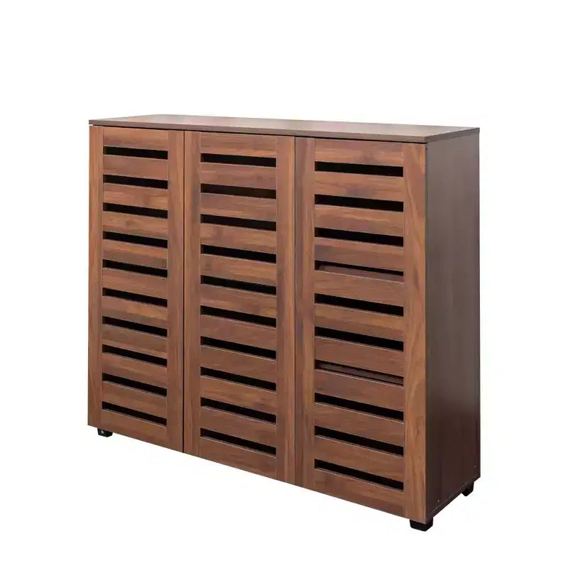 VIYET 38.7 5-Tier Shoe Cabinet, Walnut Particle Board+MDF Organizer w/ Adjustable Shelves & Louvered Doors
