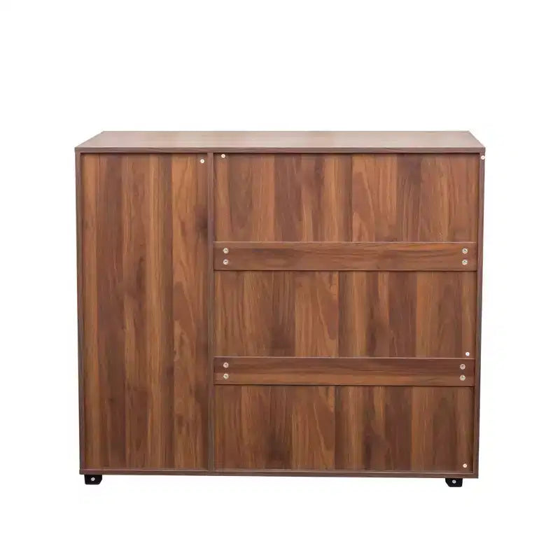VIYET 38.7 5-Tier Shoe Cabinet, Walnut Particle Board+MDF Organizer w/ Adjustable Shelves & Louvered Doors