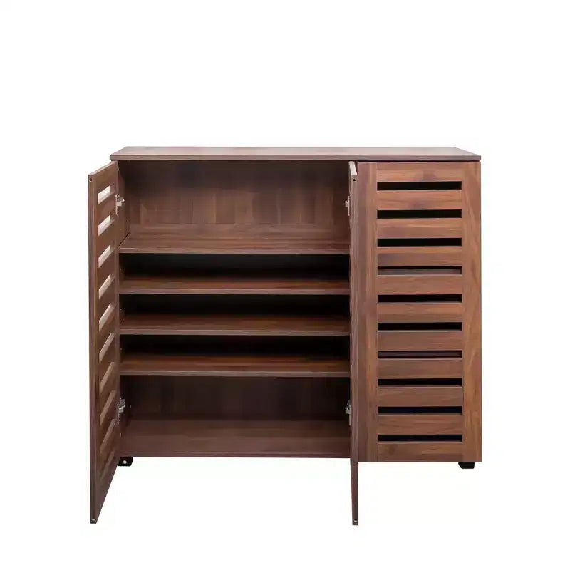 VIYET 38.7 5-Tier Shoe Cabinet, Walnut Particle Board+MDF Organizer w/ Adjustable Shelves & Louvered Doors