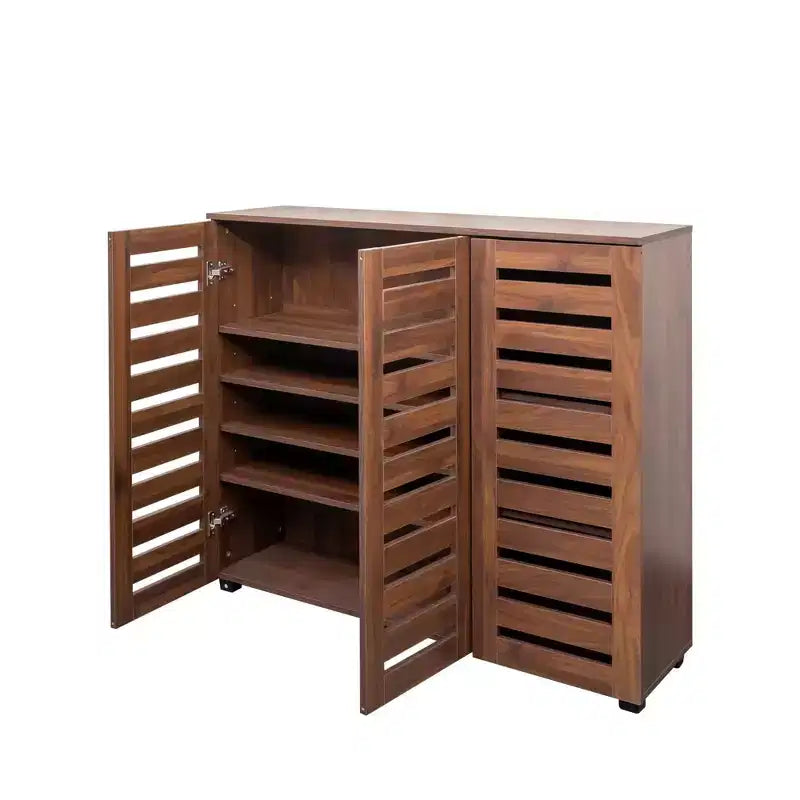 VIYET 38.7 5-Tier Shoe Cabinet, Walnut Particle Board+MDF Organizer w/ Adjustable Shelves & Louvered Doors