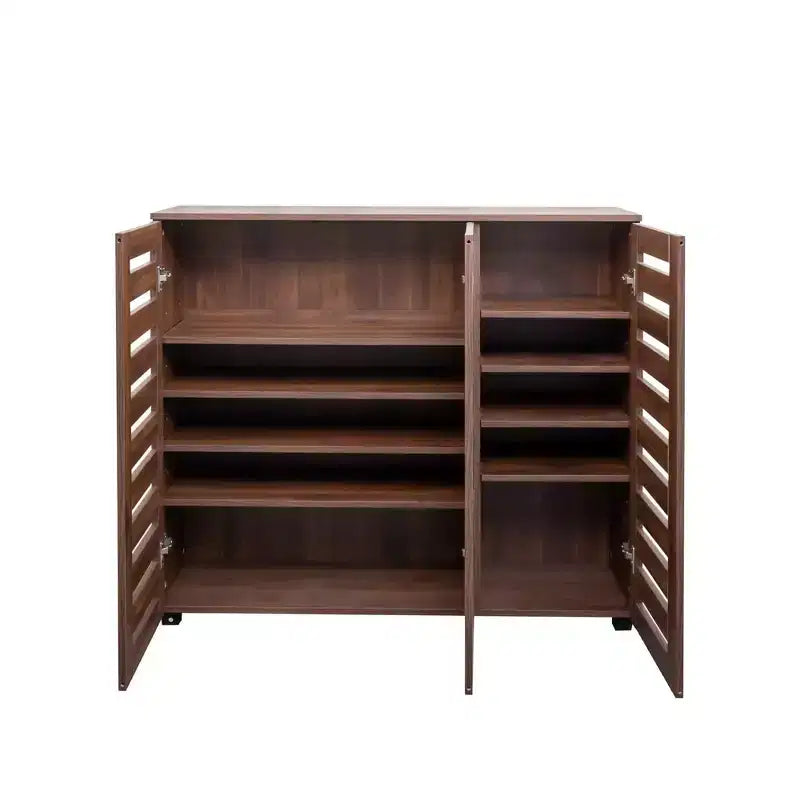 VIYET 38.7 5-Tier Shoe Cabinet, Walnut Particle Board+MDF Organizer w/ Adjustable Shelves & Louvered Doors