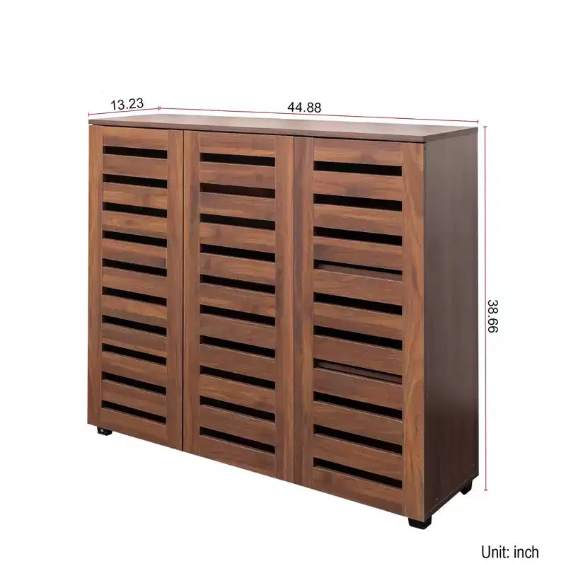 VIYET 38.7 5-Tier Shoe Cabinet, Walnut Particle Board+MDF Organizer w/ Adjustable Shelves & Louvered Doors