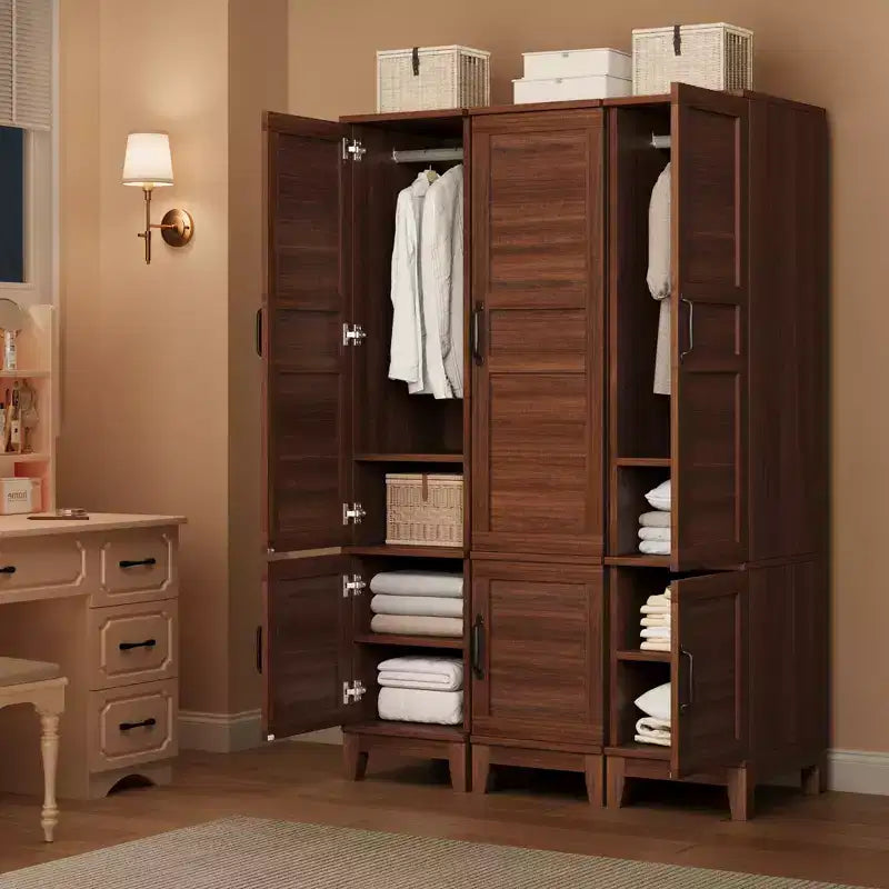 Garvee Armoire Wardrobe Closet with 2 Doors,72 Wooden Wardrobe Cabinet with Hanging Rod, Narrow Tall Armoire with 18 Adjustable Shelves for Bedroom