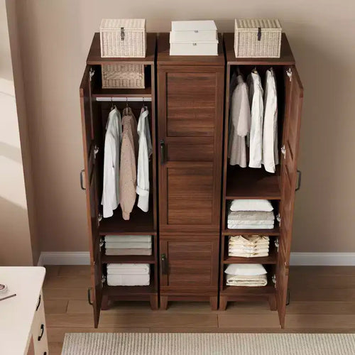 Garvee Armoire Wardrobe Closet with 2 Doors,72 Wooden Wardrobe Cabinet with Hanging Rod, Narrow Tall Armoire with 18 Adjustable Shelves for Bedroom
