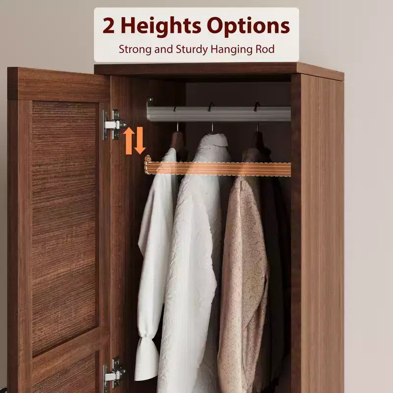 Garvee Armoire Wardrobe Closet with 2 Doors,72 Wooden Wardrobe Cabinet with Hanging Rod, Narrow Tall Armoire with 18 Adjustable Shelves for Bedroom