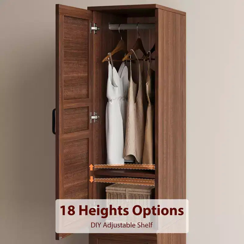 Garvee Armoire Wardrobe Closet with 2 Doors,72 Wooden Wardrobe Cabinet with Hanging Rod, Narrow Tall Armoire with 18 Adjustable Shelves for Bedroom