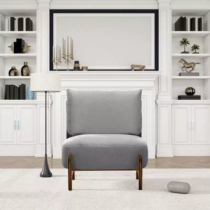 TUYOHW Modern Teddy Fleece Accent Chair,Upholstered Living Room Chair with Solid Wood Frame,Soft Cushion,Armless Chair for Bedroom,Home